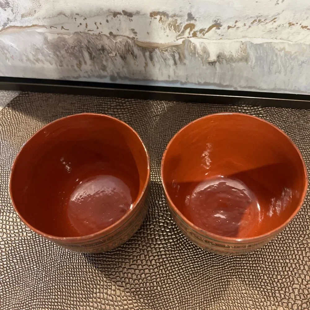Antique Vintage Hand Painted Burmese lacquer Set of 2 Drinking Cups VERY GOOD
